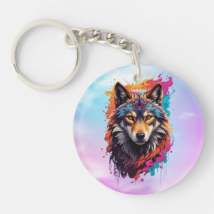 Farbporträt Wolf Abstractes Tier Kunst-87694 Schlüsselanhänger