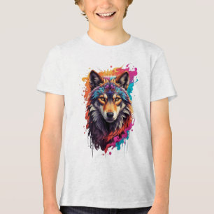 Farbporträt Wolf Abstractes Tier Kunst-87694 Tri-Blend Shirt