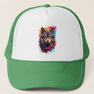 Farbporträt Wolf Abstractes Tier Kunst-87694 Truckerkappe