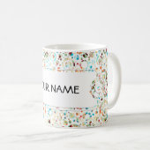 Farbpunkte & Kreismuster + Ihr Text & Hintergrund. Kaffeetasse (VorderseiteRechts)