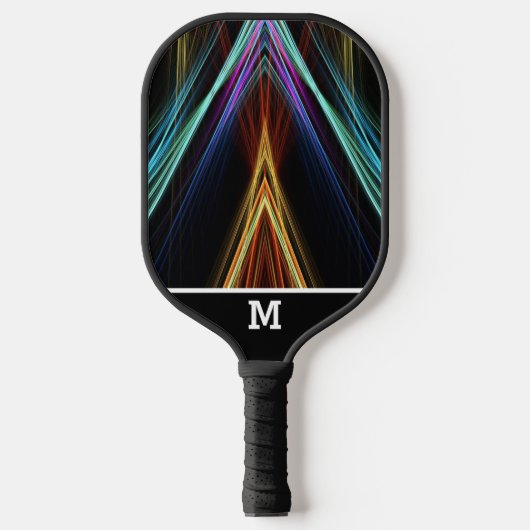 Farbpyramide mit lebendigen Strahlen und Monogramm Pickleball Schläger (Vorderseite)