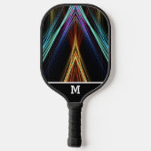 Farbpyramide mit lebendigen Strahlen und Monogramm Pickleball Schläger (Rückseite)