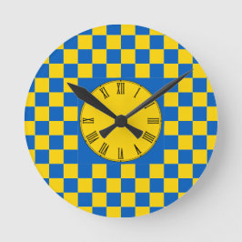 Farbquadrat (blau und gelb) / Muster Rougen Runde Wanduhr