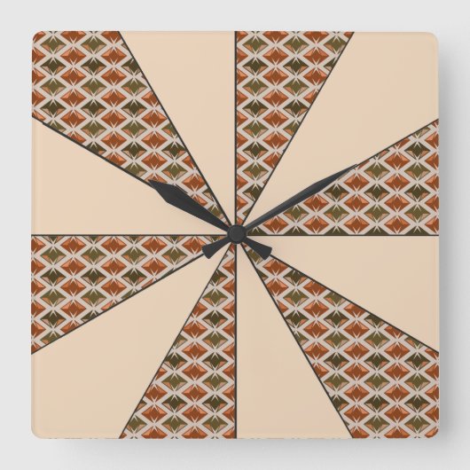 Farbrad Pfirsich verstellbare Diamanten Quadratische Wanduhr (Vorderseite)