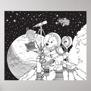 Farbraum mit einem Astronauten-Welpe Poster