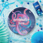 Farbraum Oktopus rosa Sternenpapier Pappteller (Party)