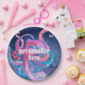 Farbraum Oktopus rosa Sternenpapier Pappteller (Party)