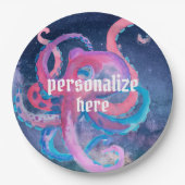 Farbraum Oktopus rosa Sternenpapier Pappteller (Vorderseite)