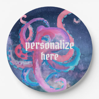 Farbraum Oktopus rosa Sternenpapier Pappteller