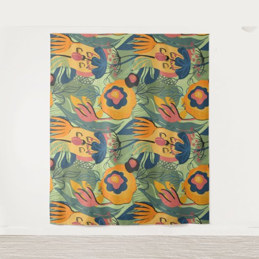 Farbreiche exotische Blume - nahtloses Muster Wandteppich (Vorderseite)