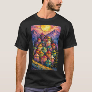 Farbreiches Bergdorf – Lebendige abstrakte Landsch T-Shirt
