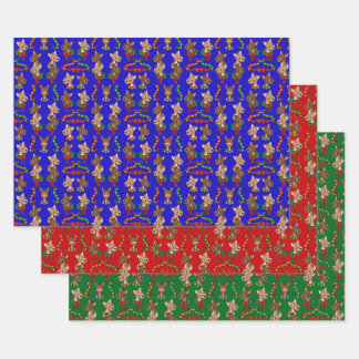 FarbReinder mit Glocken und Kränen Geschenkpapier Set