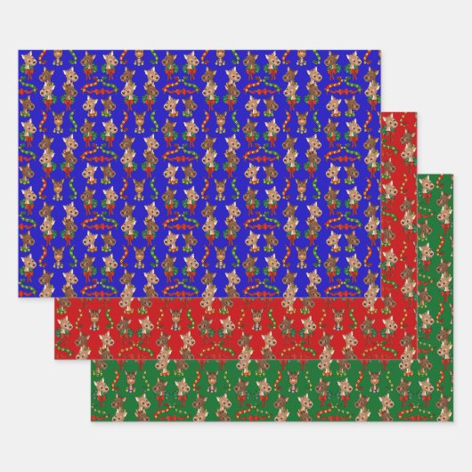 FarbReinder mit Glocken und Kränen Geschenkpapier Set (Set)