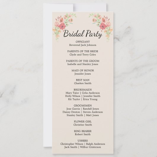 Farbring der Blume auf Beige Programmkarte Einladung (Rückseite)