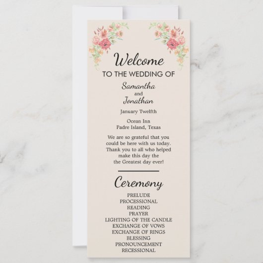 Farbring der Blume auf Beige Programmkarte Einladung (Vorderseite)