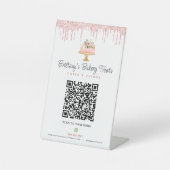 Farbrosa Bäckerei QR Code Scan Menü Glitzer Kuchen Sockelschild (Vorderseite)