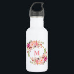 Farbrosa Bläsergoldmonogramm Edelstahlflasche<br><div class="desc">Elegante Aquarellfarben Rosa Flora Gold Monogramm Wasser Flasche</div>
