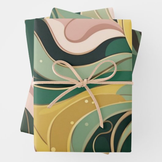 Farbrosa Blatt, grün, abstrakt gestrichen, 3 Blätt Geschenkpapier Set (Beispiel)