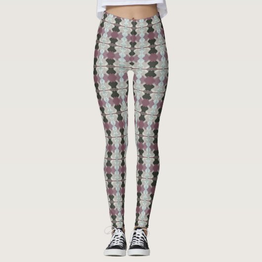 Farbrosa blaues Beige Muster Leggings (Vorderseite)