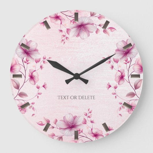 Farbrosa Blume Wall Clock Große Wanduhr (Vorderseite)