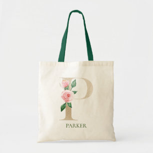 Farbrosa Blumenbuchstabe P Monogramm Totbeutel Tragetasche