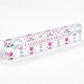 Farbrosa Blumendesign Namensplakette