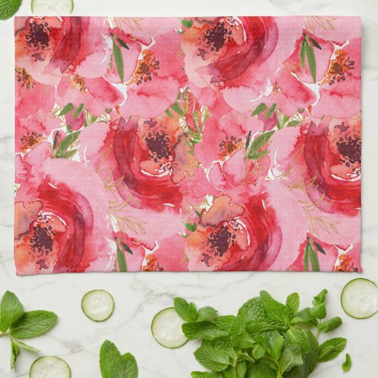 Farbrosa Blumenmuster Geschirrtuch (Gefaltet)