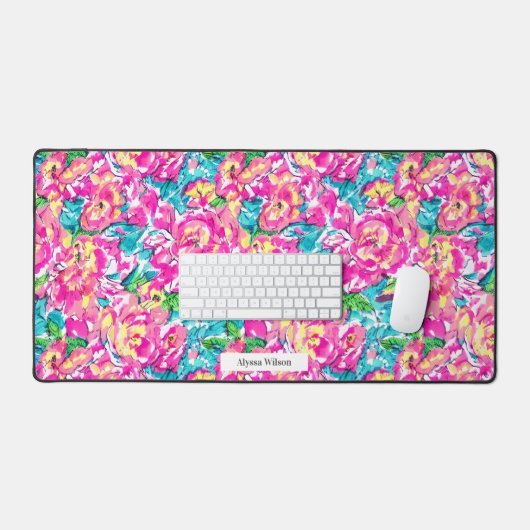 Farbrosa Blumenmuster Schreibtischunterlage (Tastatur & Maus)