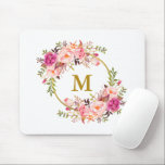 Farbrosa Blumenreath Goldmonogramm Mousepad<br><div class="desc">Farbrosa Blumenreath Monogram Mouse Pad</div>
