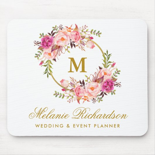 Farbrosa Blumenstrauß Monogramm Gold Mousepad (Vorne)