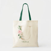 Farbrosa Blumenzettel U Monogramm Totbeutel Tragetasche (Vorne)