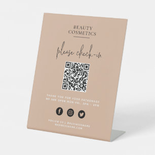 Farbrosa Covid Karo-In oder Payment QR Code Sockelschild