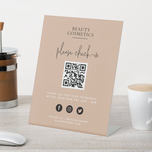 Farbrosa Covid Karo-In oder Payment QR Code Sockelschild (In SItu)