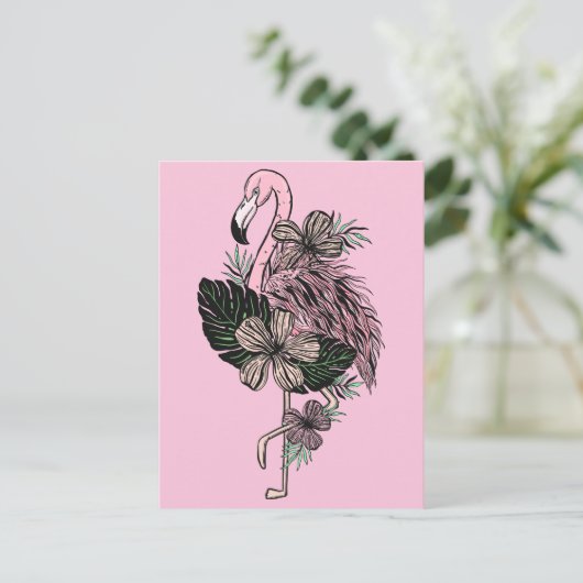Farbrosa Flamingo Postkarte (Stehend Vorderseite)
