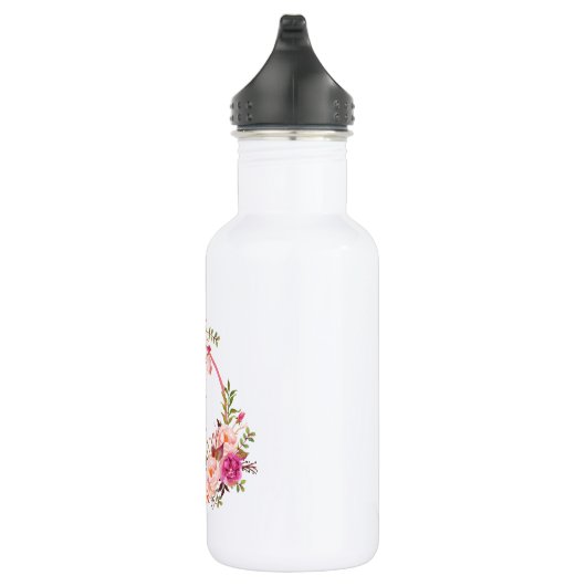 Farbrosa Floral Monogramm Edelstahlflasche (Rechts)