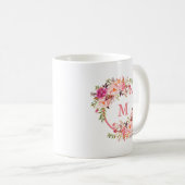 Farbrosa Floral Monogramm Kaffeetasse (VorderseiteRechts)