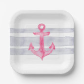 Farbrosa, graue Ankerstreifen Pappteller (Vorderseite)