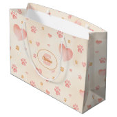 Farbrosa Herz- und Druckmuster Große Geschenktüte (Rückseite Schrägansicht)