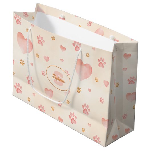 Farbrosa Herz- und Druckmuster Große Geschenktüte (Vorderseite Schrägansicht)