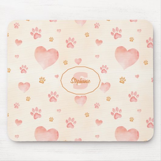 Farbrosa Herz- und Druckmuster Mousepad (Vorne)