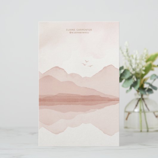 Farbrosa Landschaftsmonogramm Briefpapier (Stehend Vorderseite)