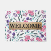 Farbrosa Lila Blume Wasserfarben Monogramm Fußmatte (Vorderseite)