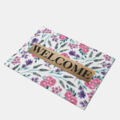 Farbrosa Lila Blume Wasserfarben Monogramm Fußmatte (Schrägansicht)