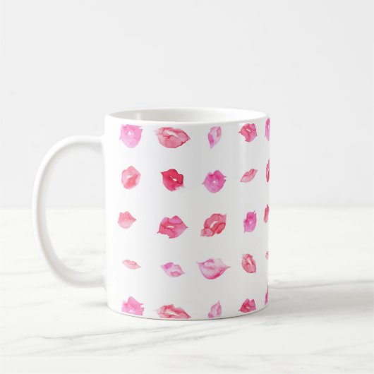 Farbrosa Lippenmuster Makeup Branding Kaffeetasse (Links)