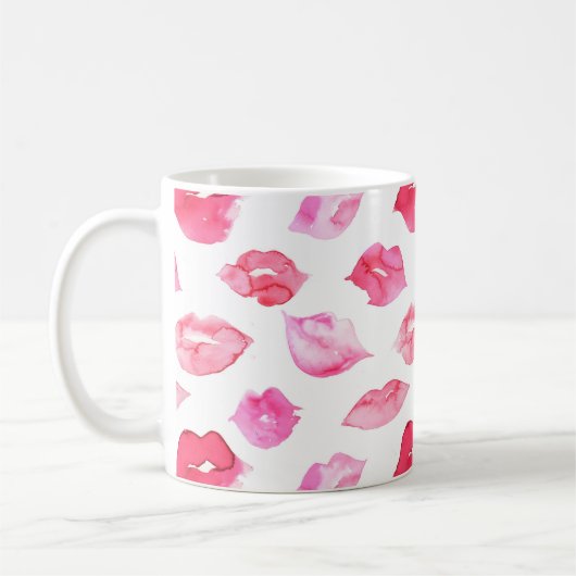Farbrosa Lippenmuster Makeup Branding Kaffeetasse (Links)