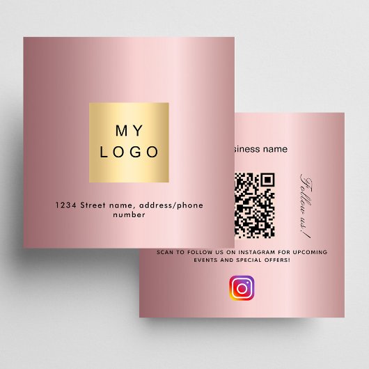 Farbrosa Logo QR Code Instagramm folgen Quadratische Visitenkarte