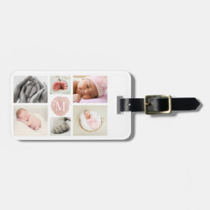 Farbrosa Monogramm Foto Collage Girl Gepäckanhänger