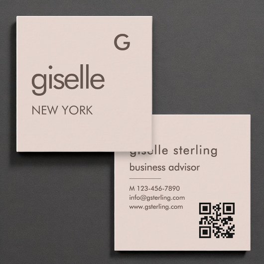 Farbrosa Monogramm QR-Code Minimalistisch Quadratische Visitenkarte