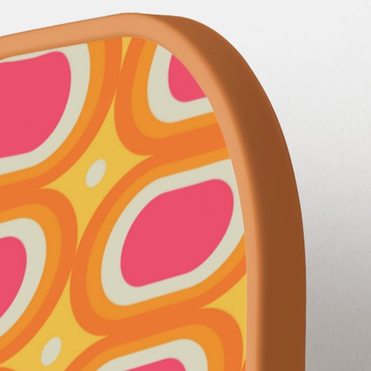 Farbrosa Orangefarbenes Abstraktes Retro-Muster Pickleball Schläger (Linke Seite)