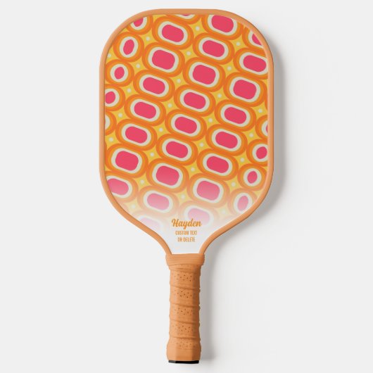 Farbrosa Orangefarbenes Abstraktes Retro-Muster Pickleball Schläger (Rückseite)